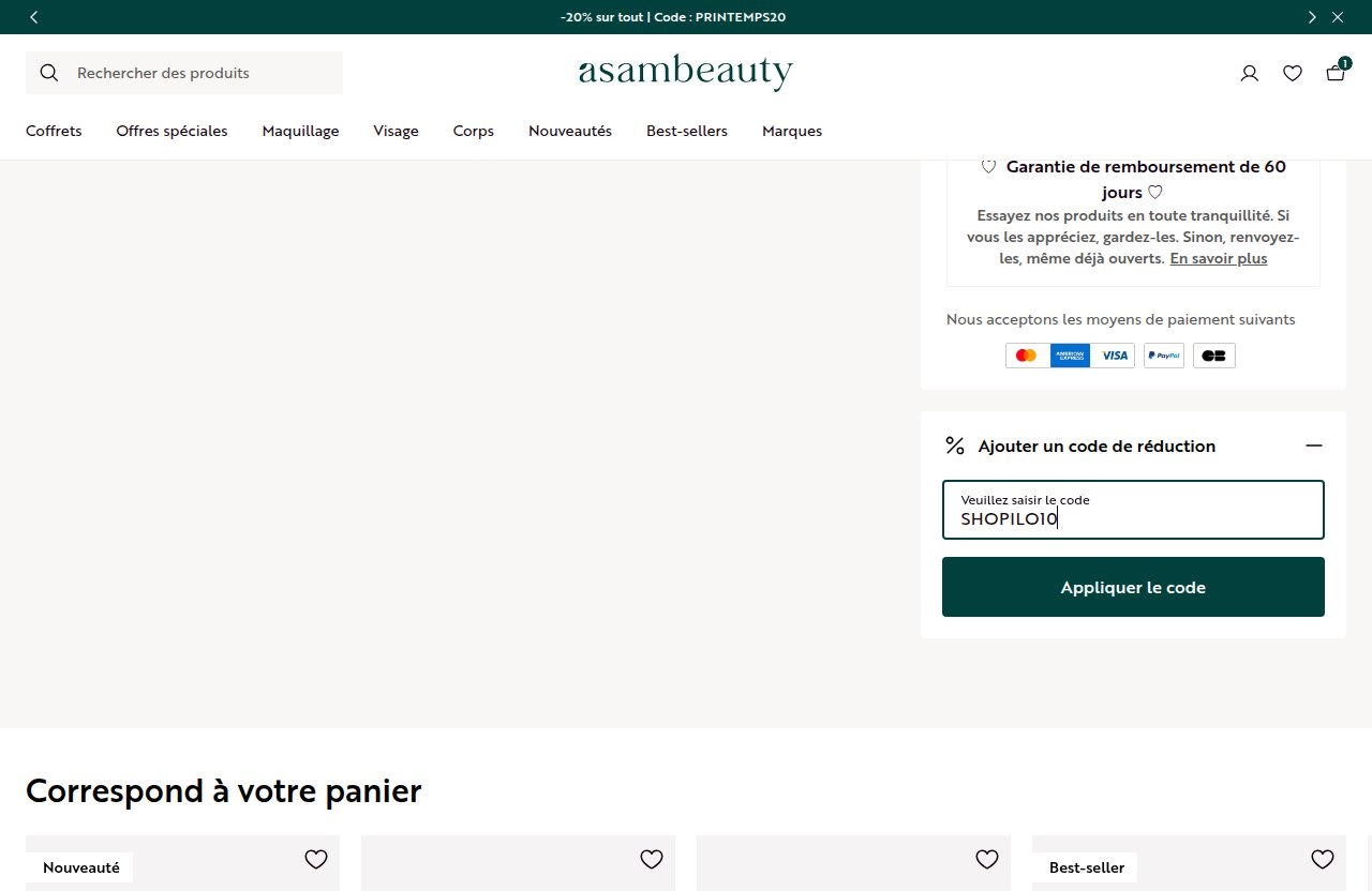 Où saisir le code de réduction sur le site asambeauty