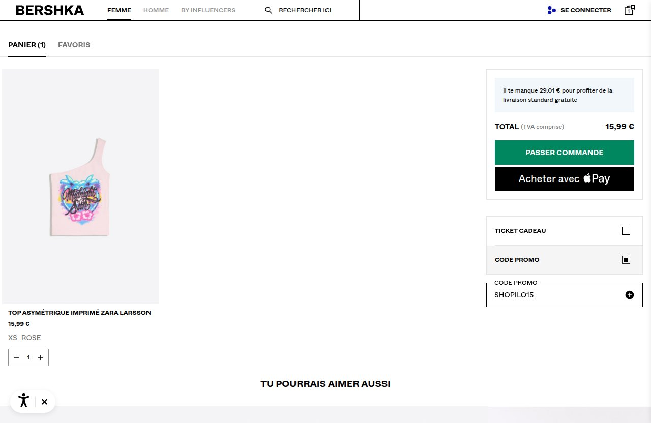 Où saisir le code de réduction sur le site Bershka
