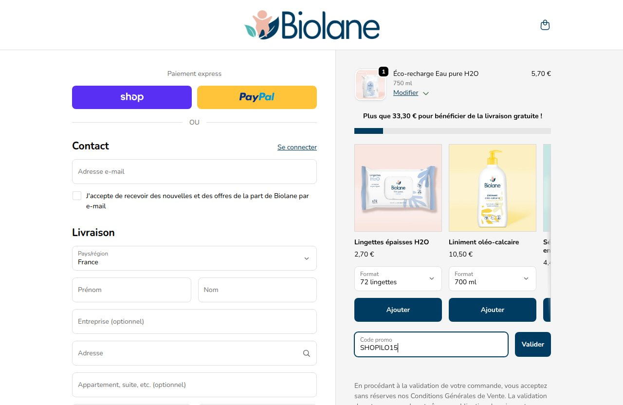 Où saisir le code de réduction sur le site Biolane