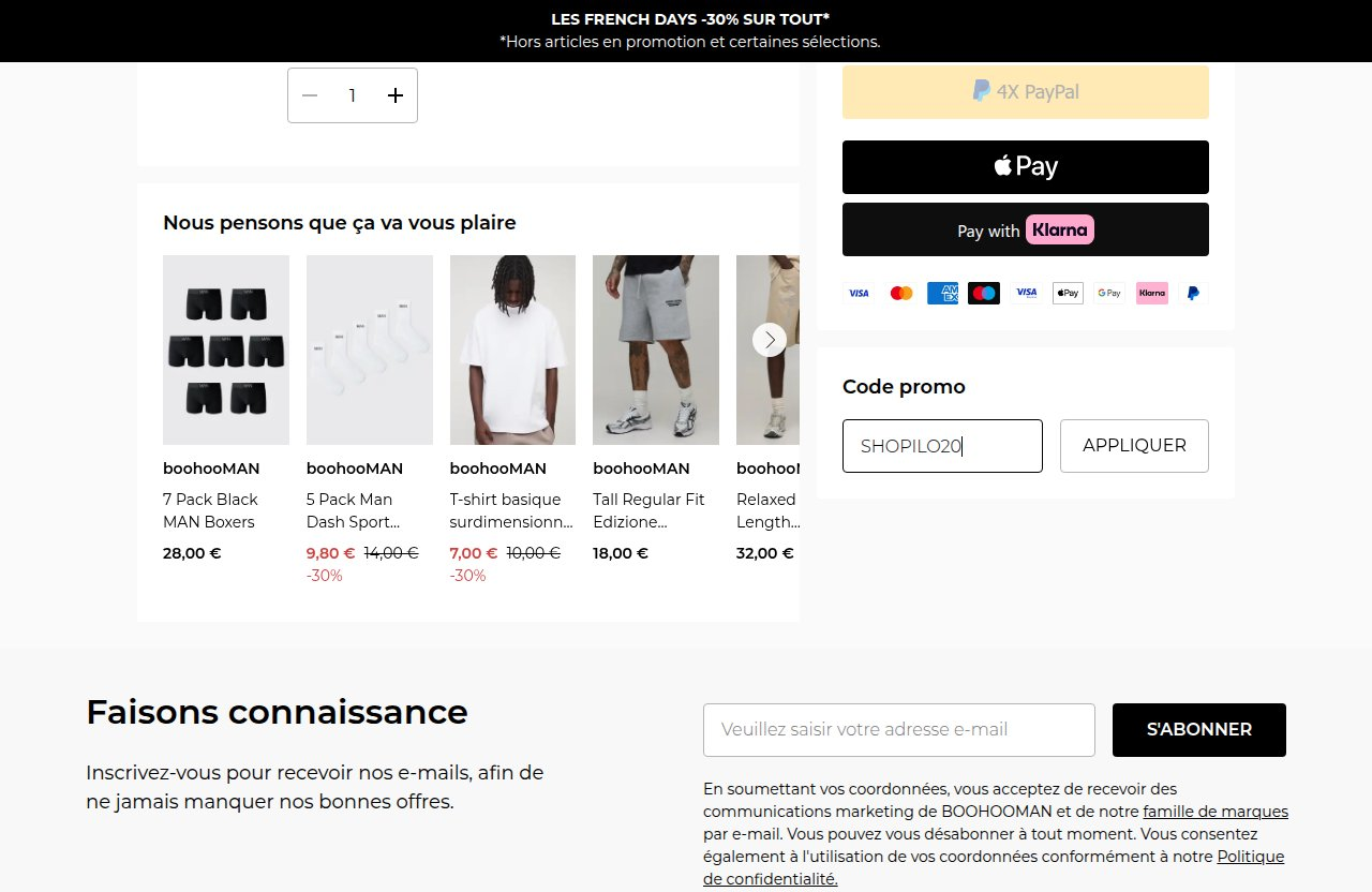 Où saisir le code de réduction sur le site boohooMAN