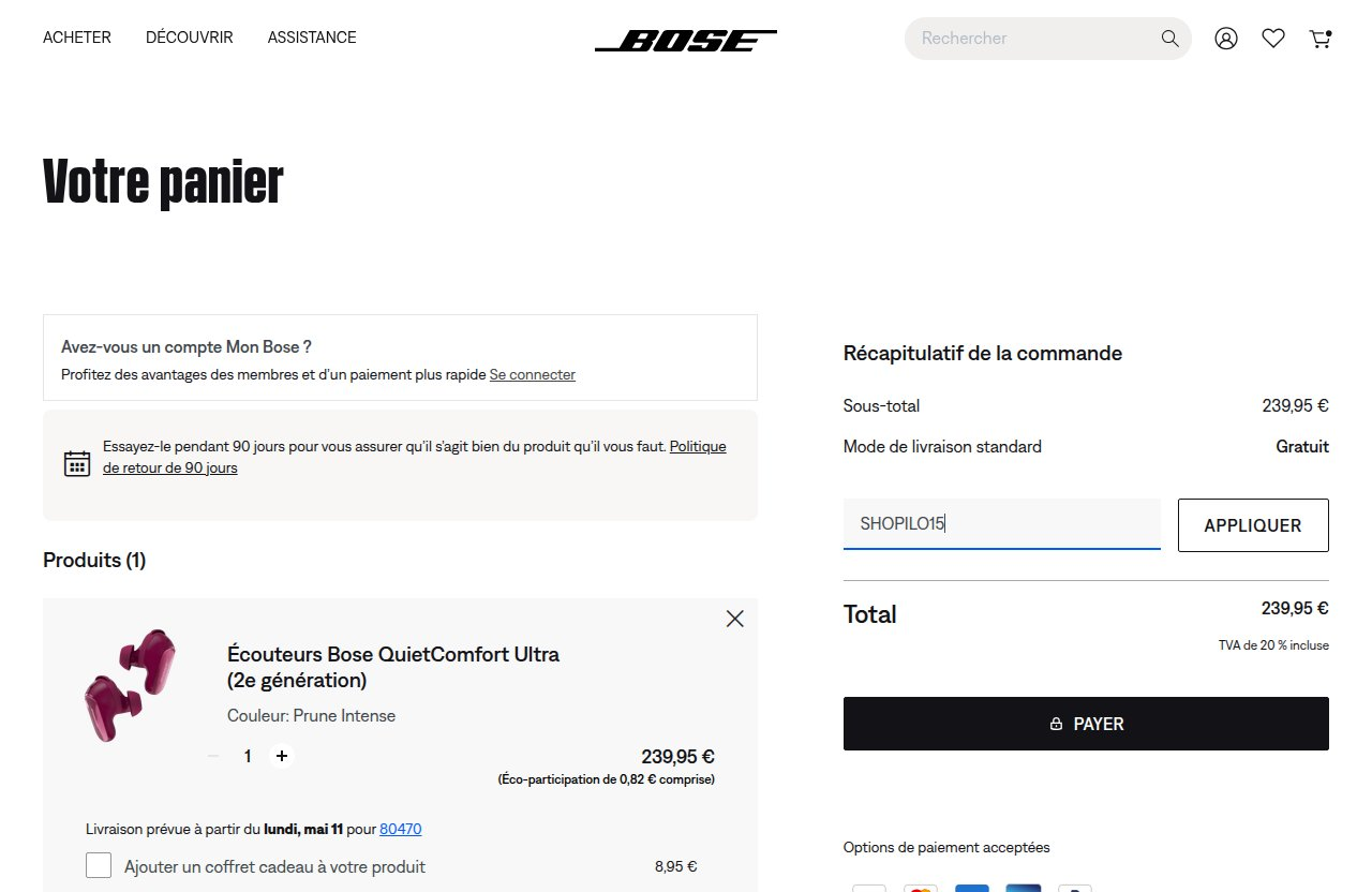 Où saisir le code de réduction sur le site Bose
