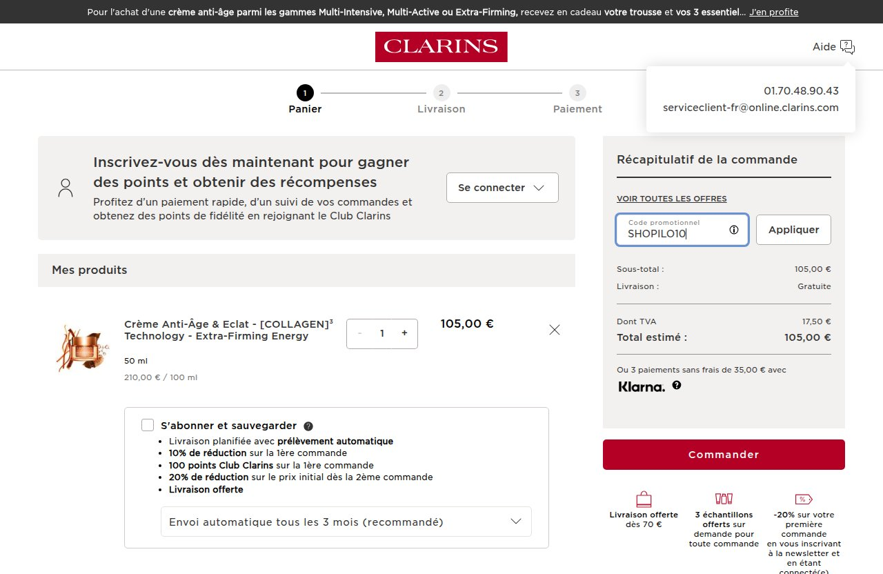 Où saisir le code de réduction sur le site Clarins