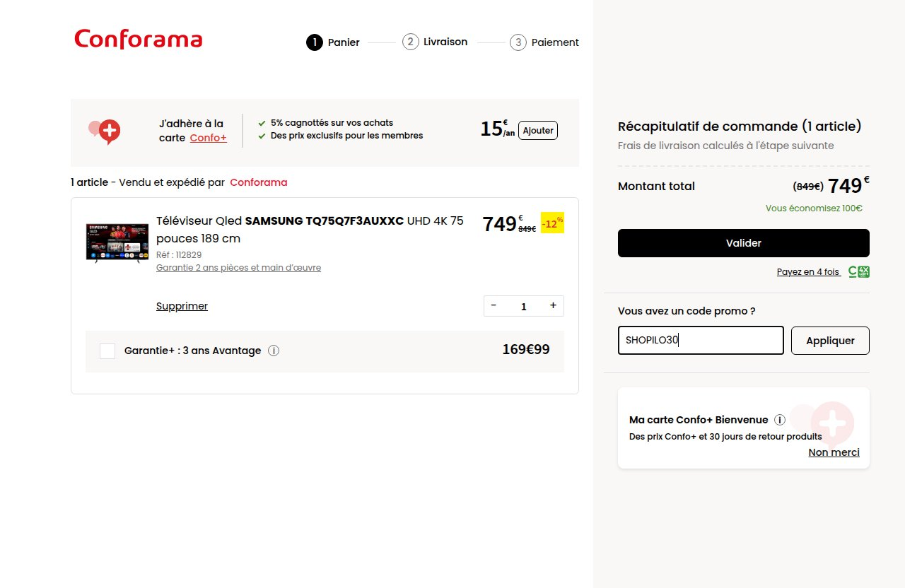 Où saisir le code de réduction sur le site Conforama