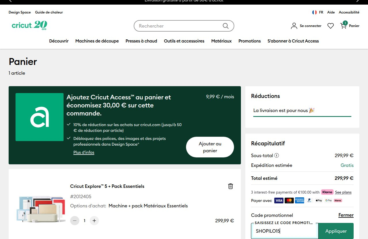 Où saisir le code de réduction sur le site Cricut