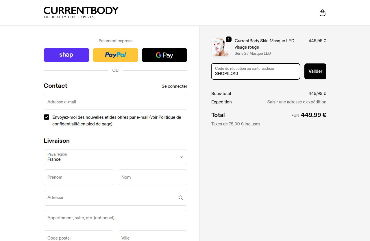 Où saisir le code de réduction sur le site CurrentBody