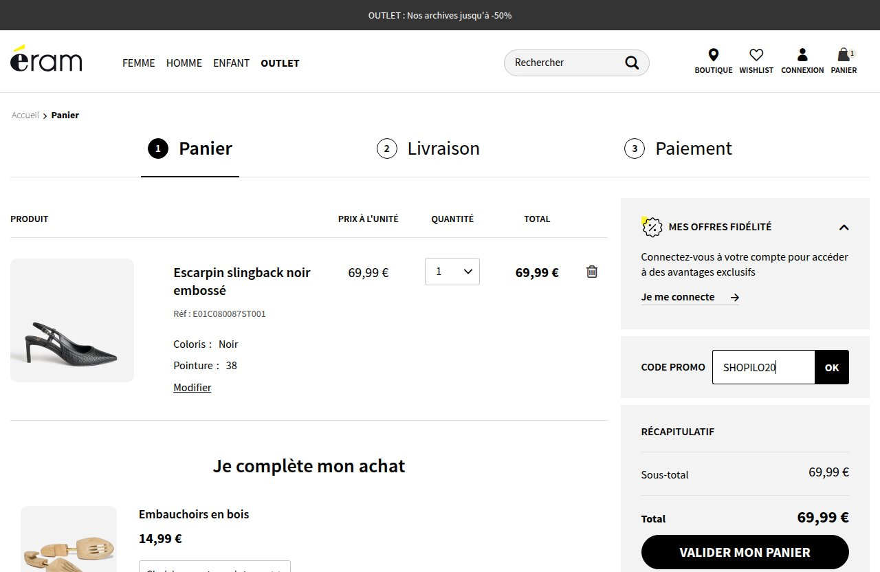 Où saisir le code de réduction sur le site Eram