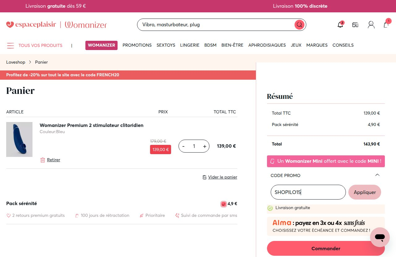 Où saisir le code de réduction sur le site espaceplaisir
