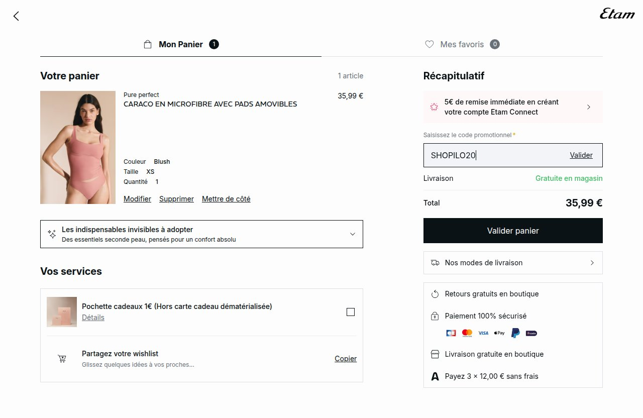 Où saisir le code de réduction sur le site Etam