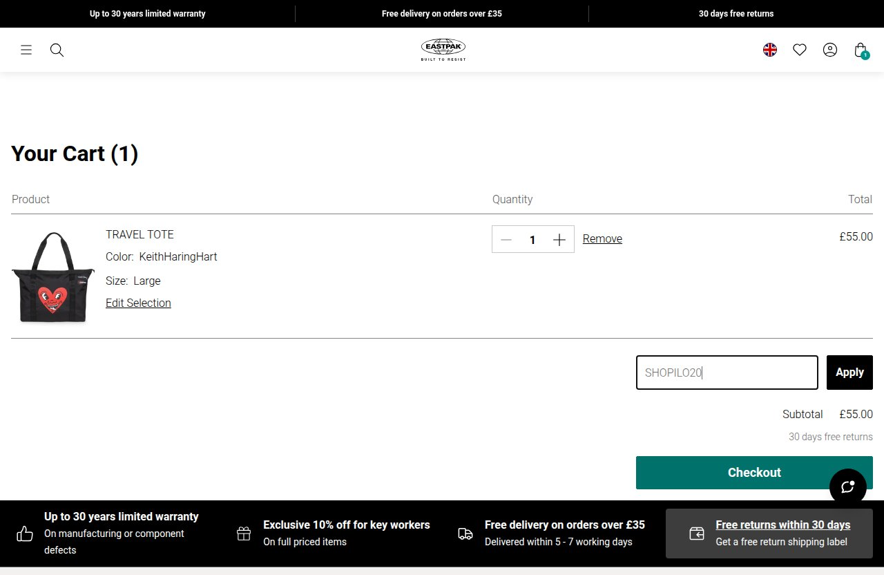 Où saisir le code de réduction sur le site Eastpak