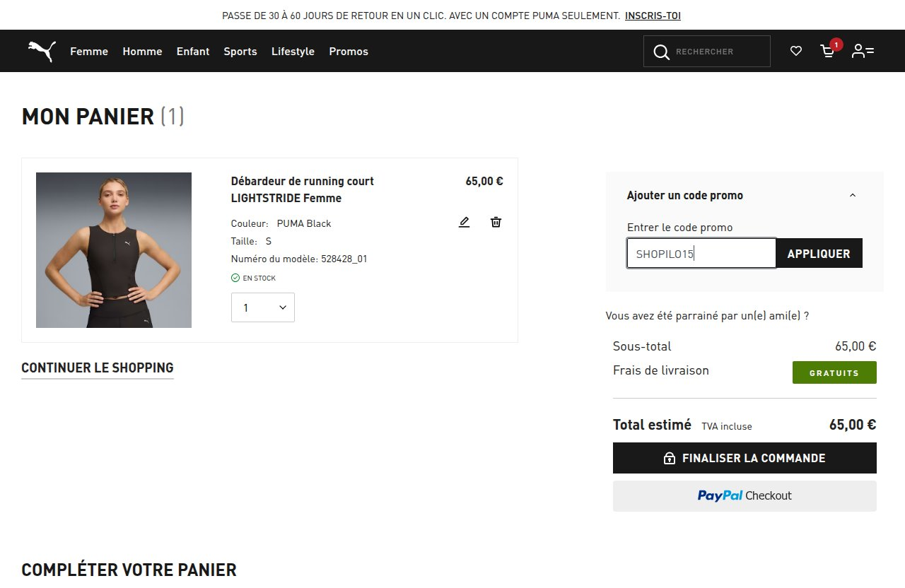 Où saisir le code de réduction sur le site Puma