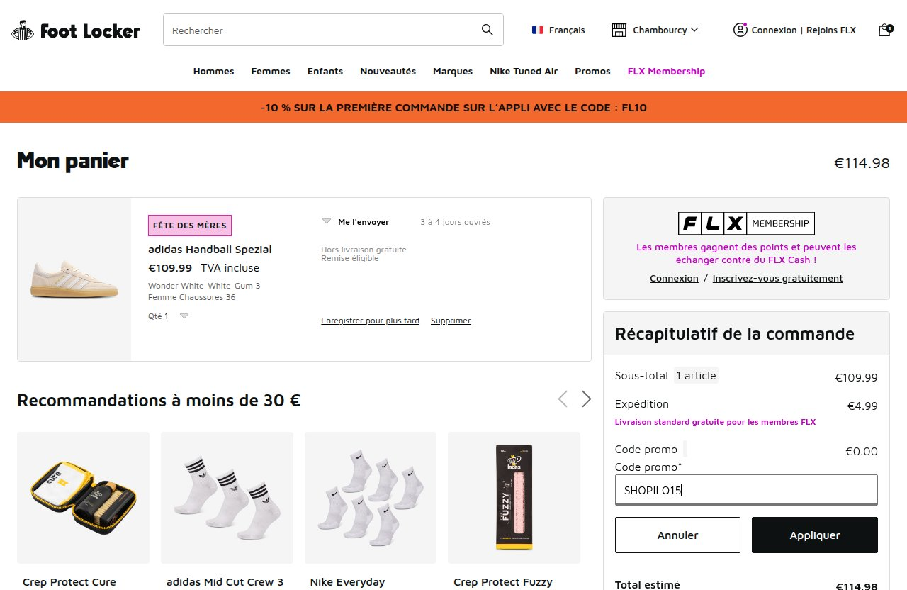 Où saisir le code de réduction sur le site Foot Locker