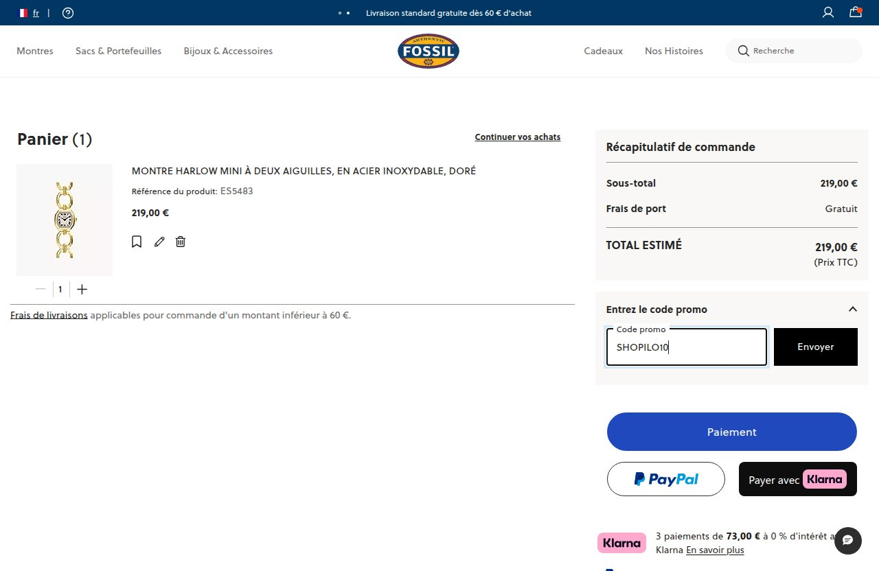 Où saisir le code de réduction sur le site Fossil