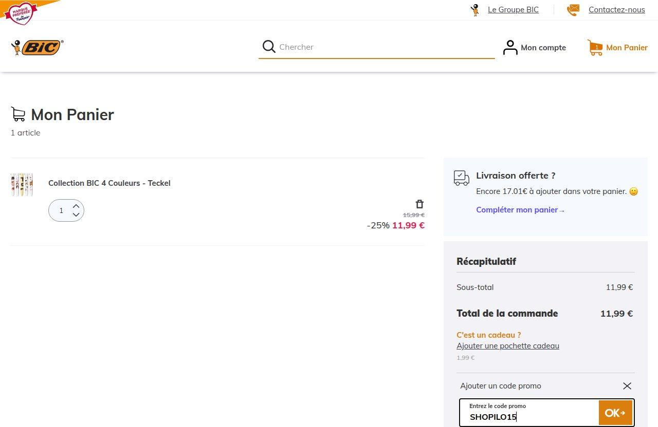 Où saisir le code de réduction sur le site BIC