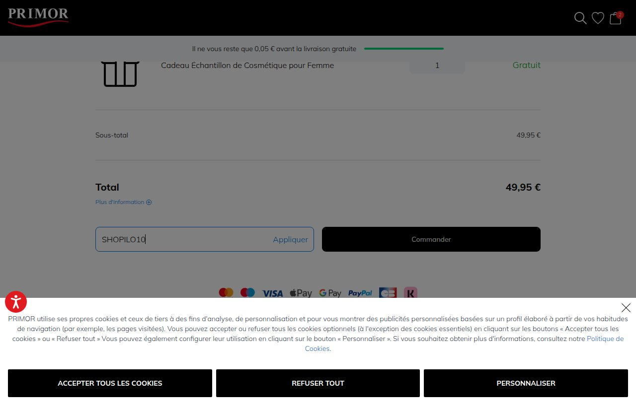 Où saisir le code de réduction sur le site Primor