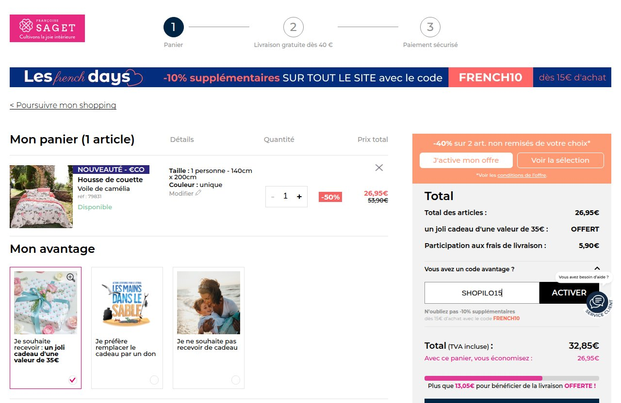 Où saisir le code de réduction sur le site Françoise Saget