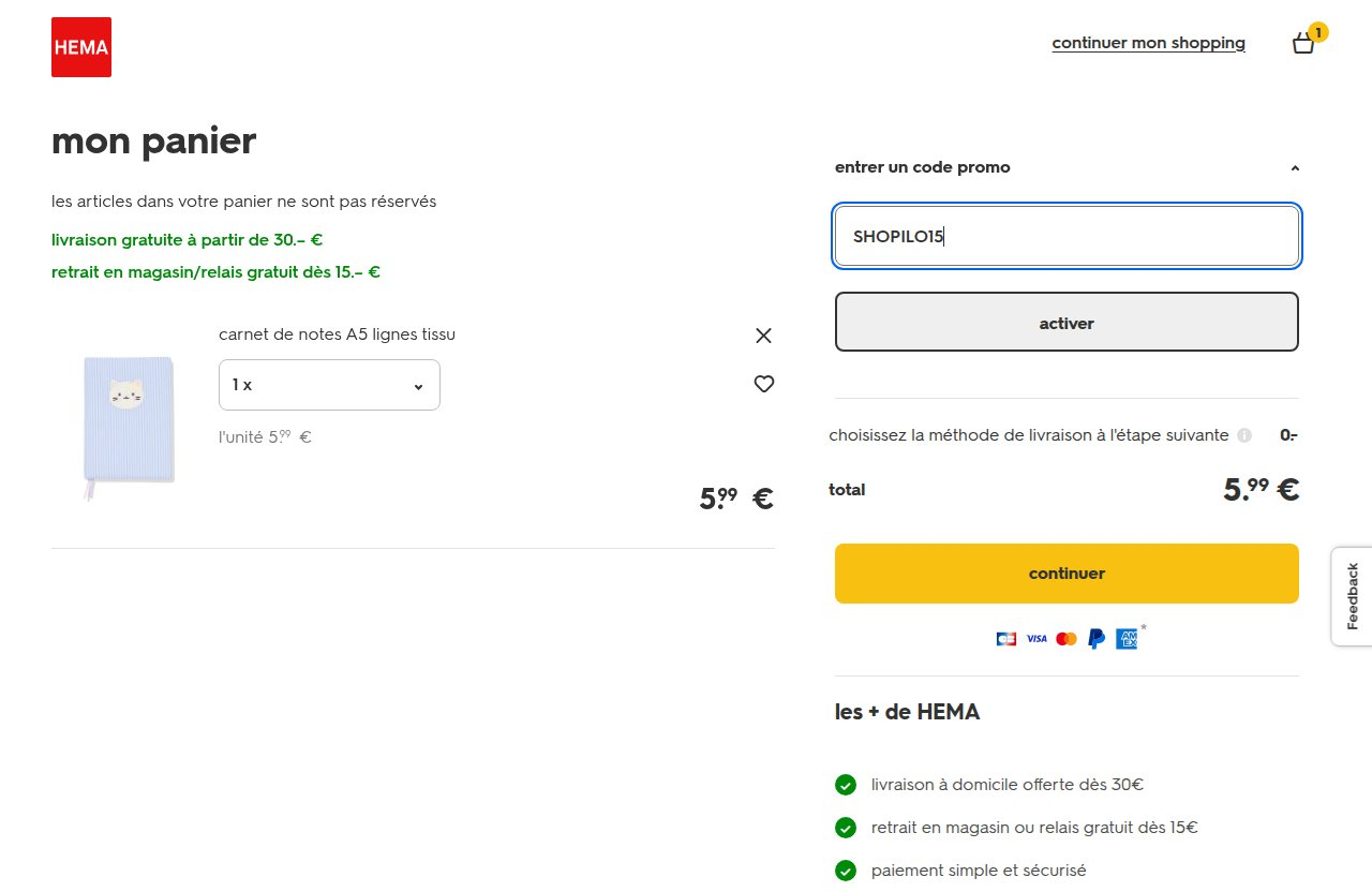 Où saisir le code de réduction sur le site HEMA