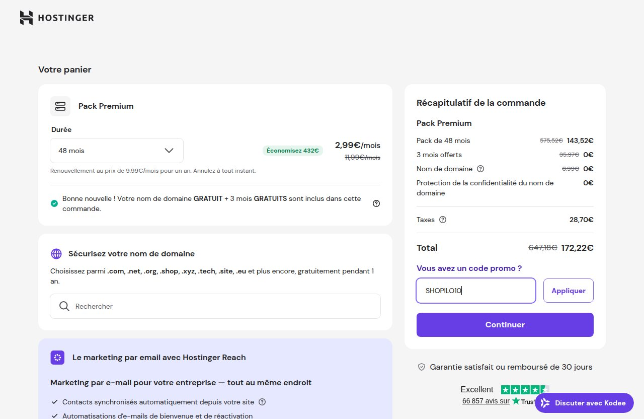 Où saisir le code de réduction sur le site Hostinger