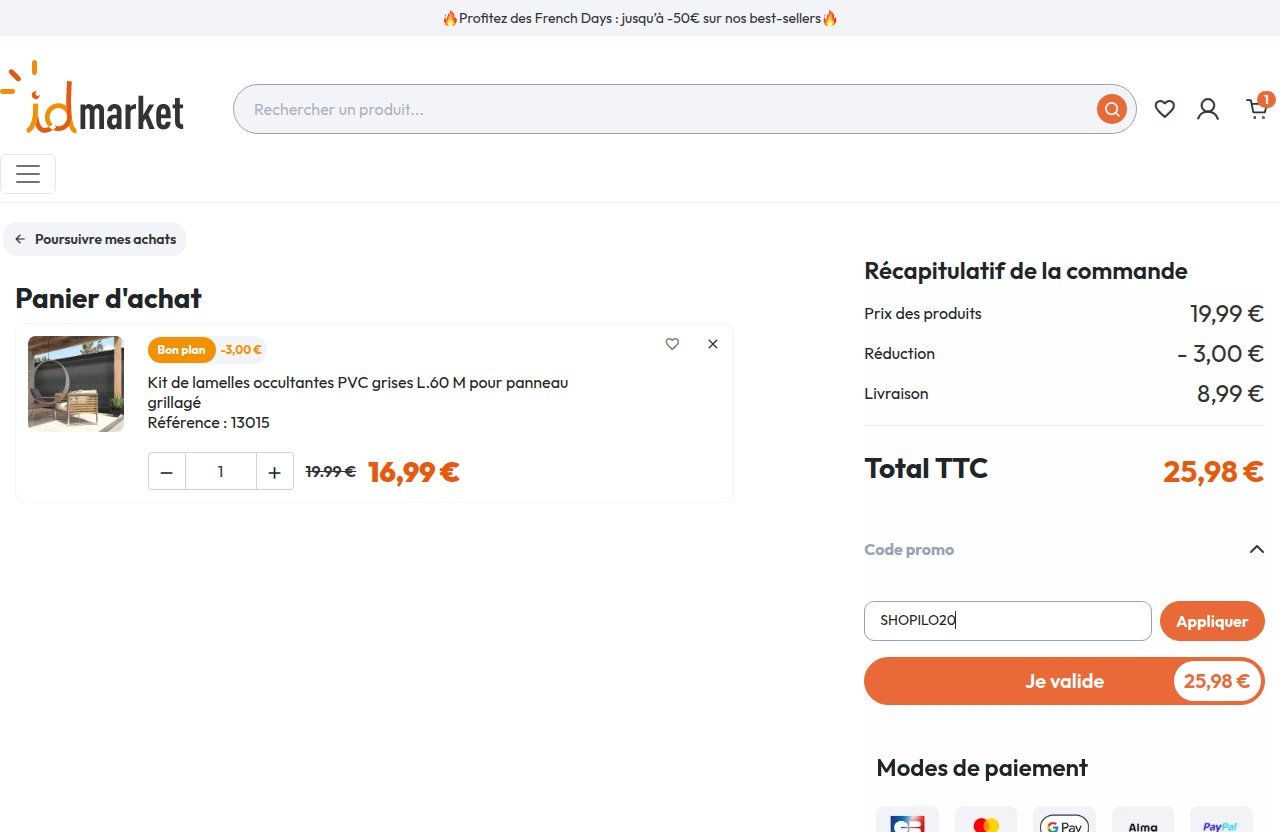 Où saisir le code de réduction sur le site IDMarket