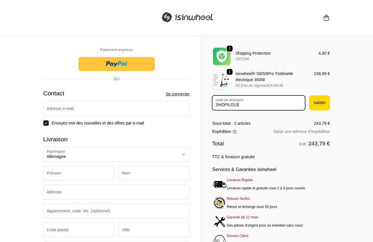 Où saisir le code de réduction sur le site iSinWheel.fr