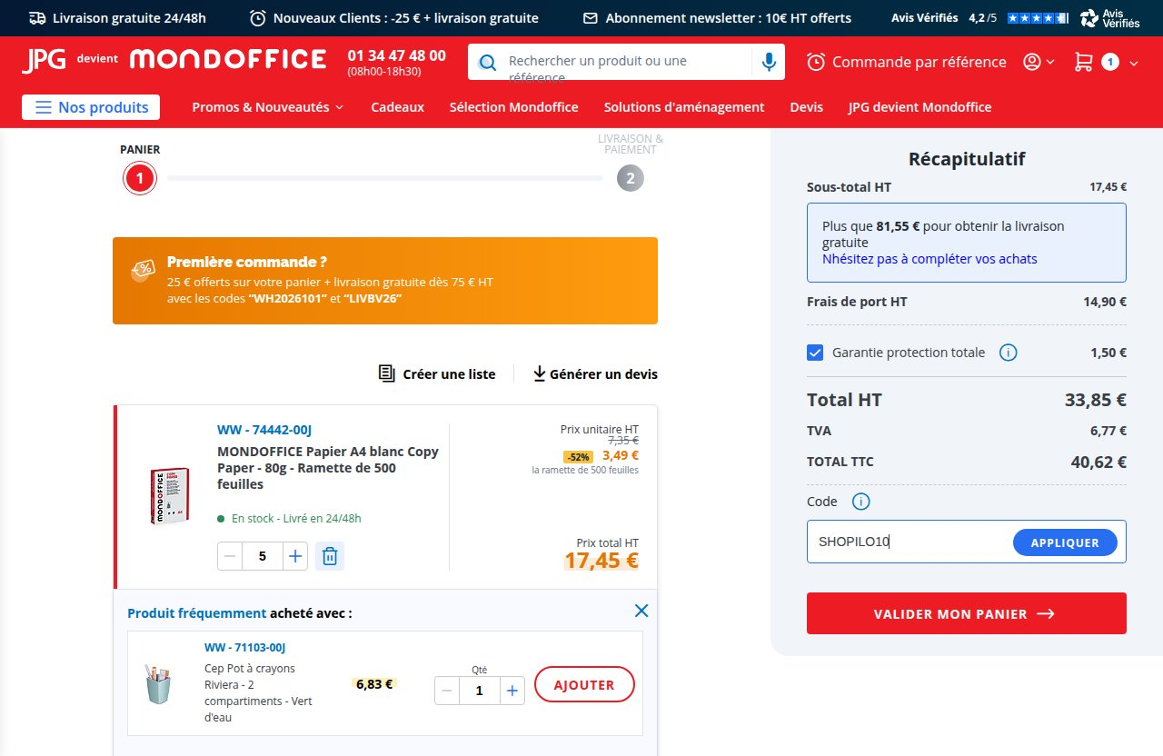 Où saisir le code de réduction sur le site JPG