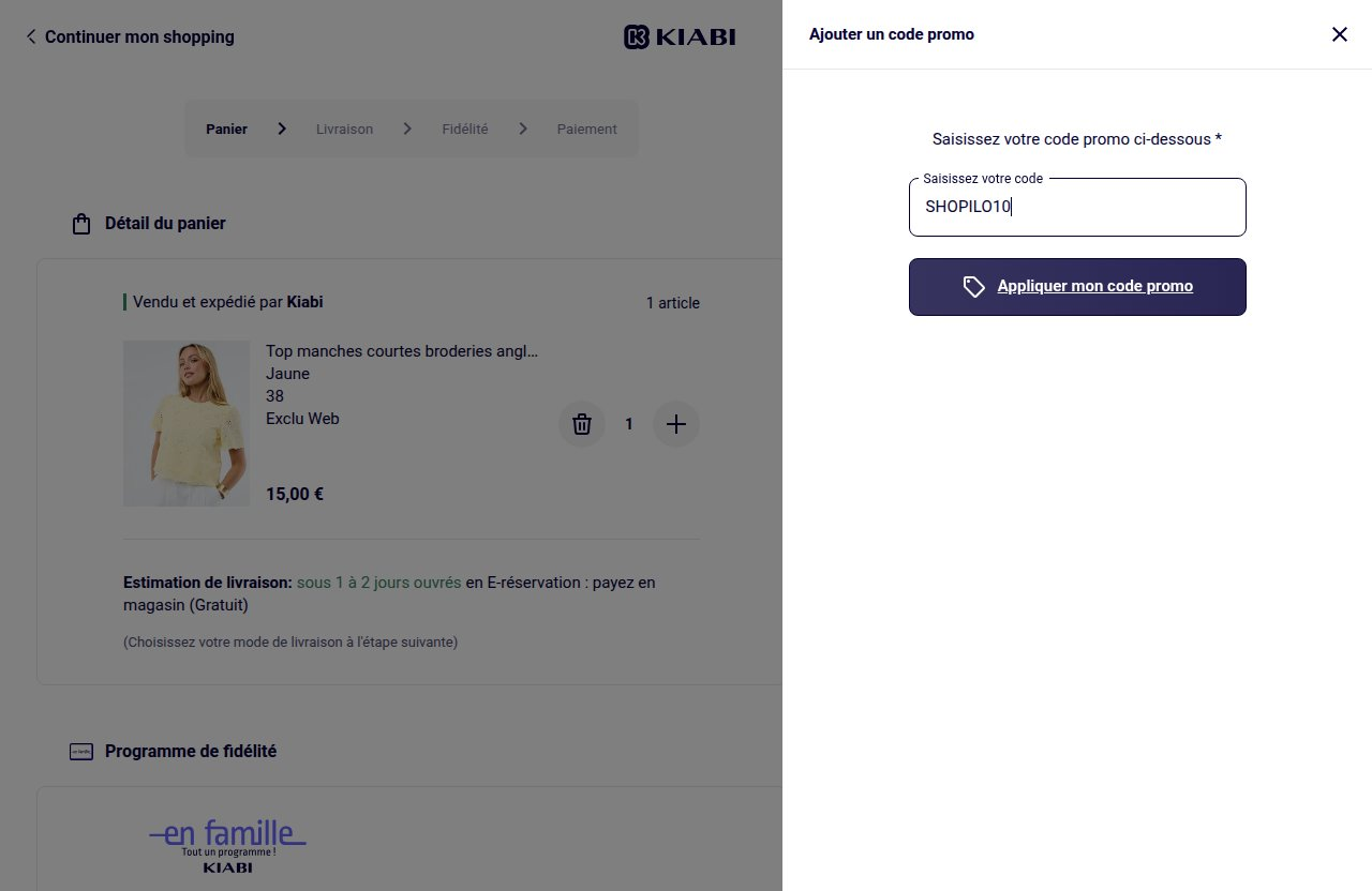 Où saisir le code de réduction sur le site Kiabi