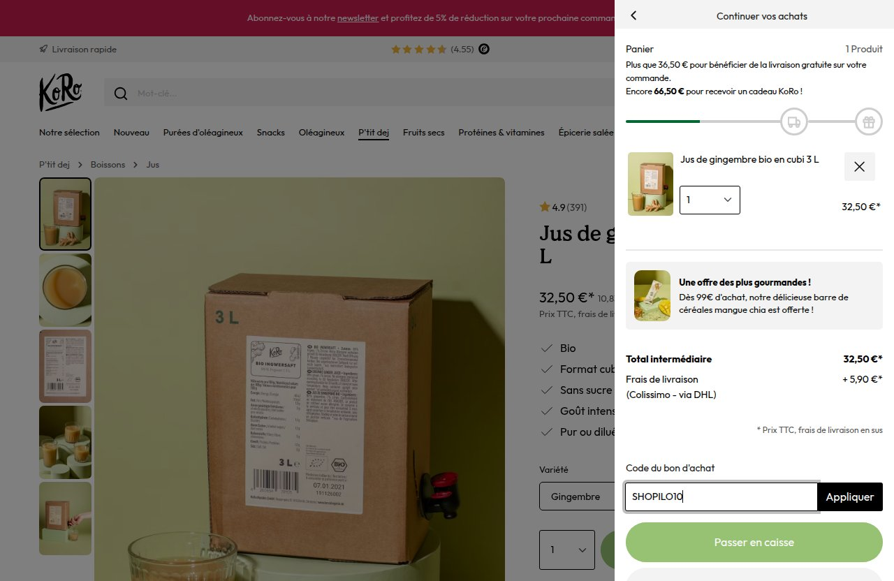 Où saisir le code de réduction sur le site KoRo