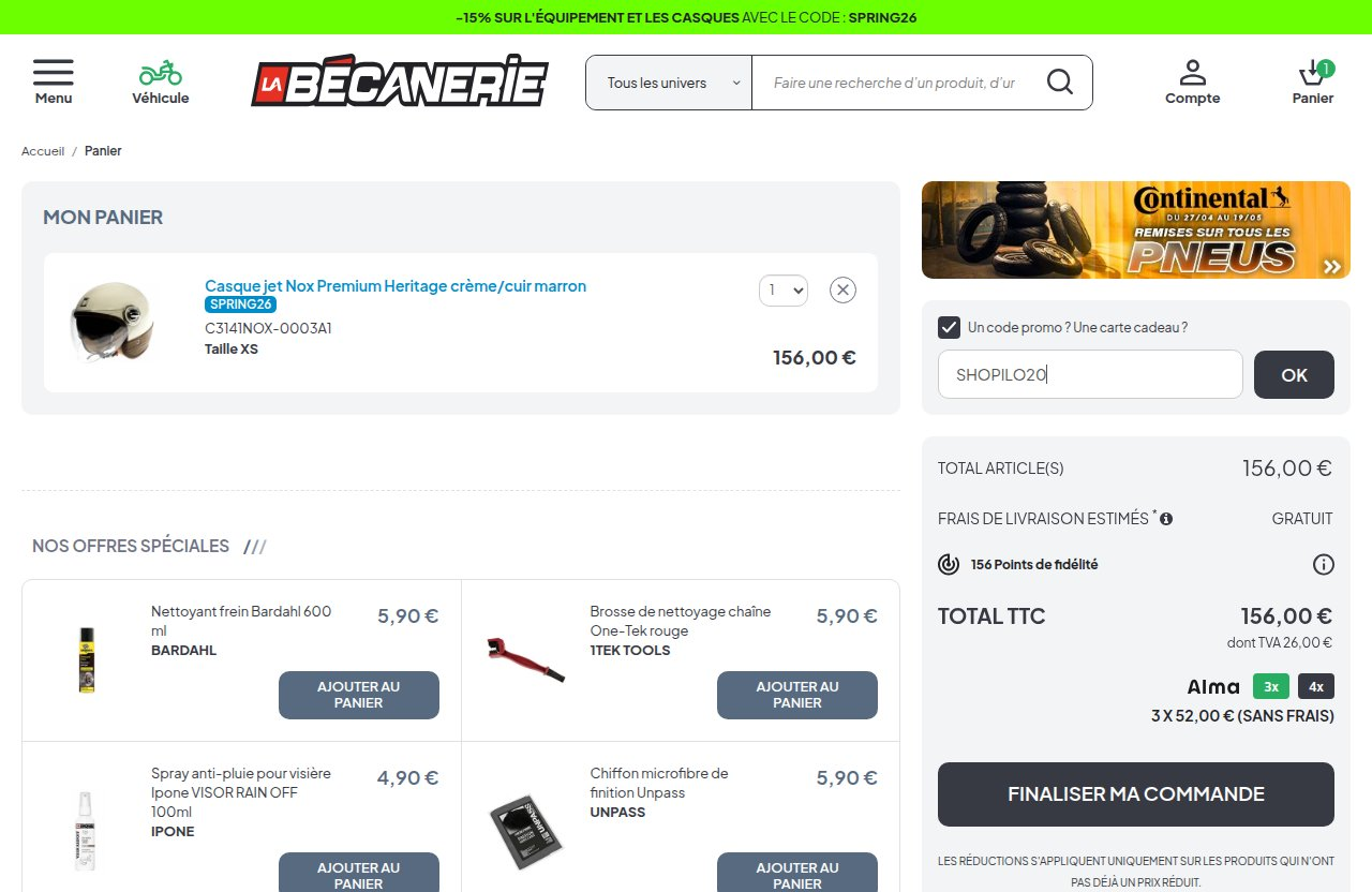 Où saisir le code de réduction sur le site La Bécanerie