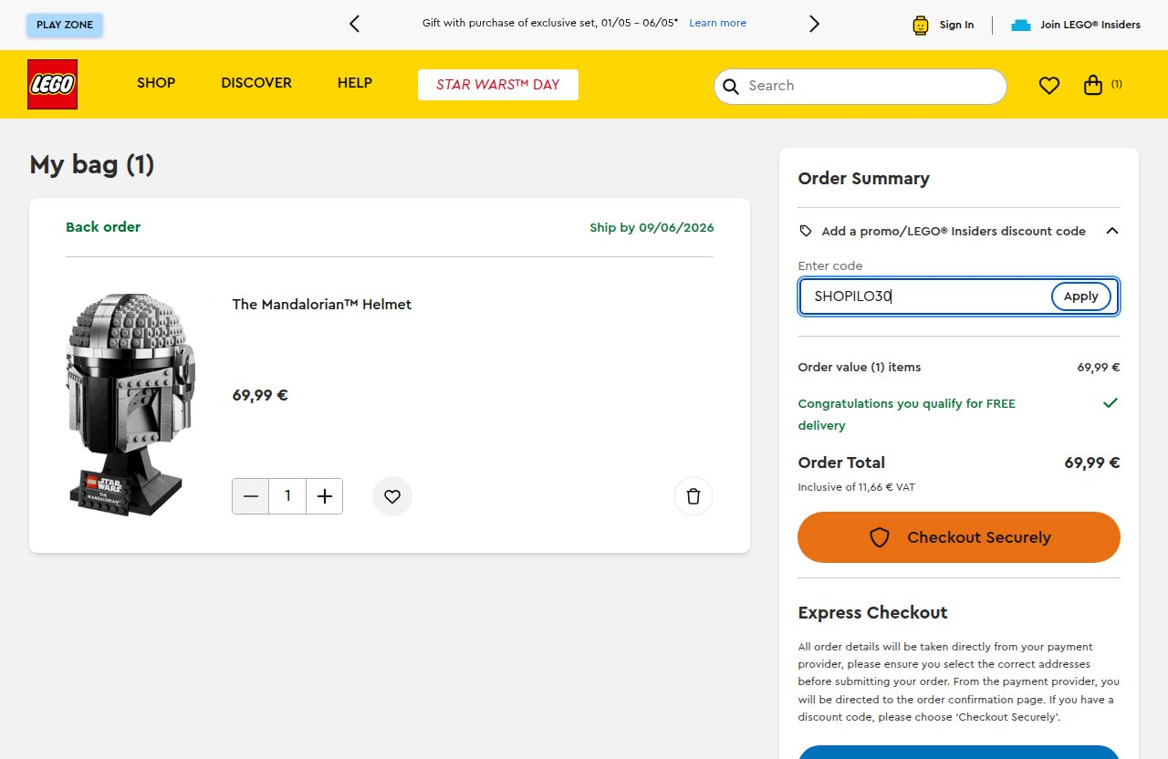 Où saisir le code de réduction sur le site LEGO