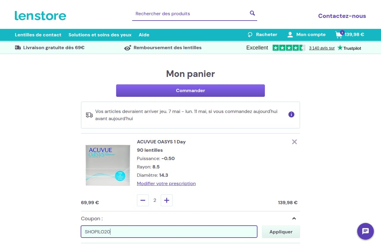 Où saisir le code de réduction sur le site Lenstore
