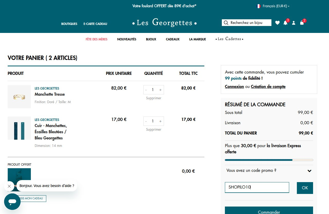 Où saisir le code de réduction sur le site Les Georgettes