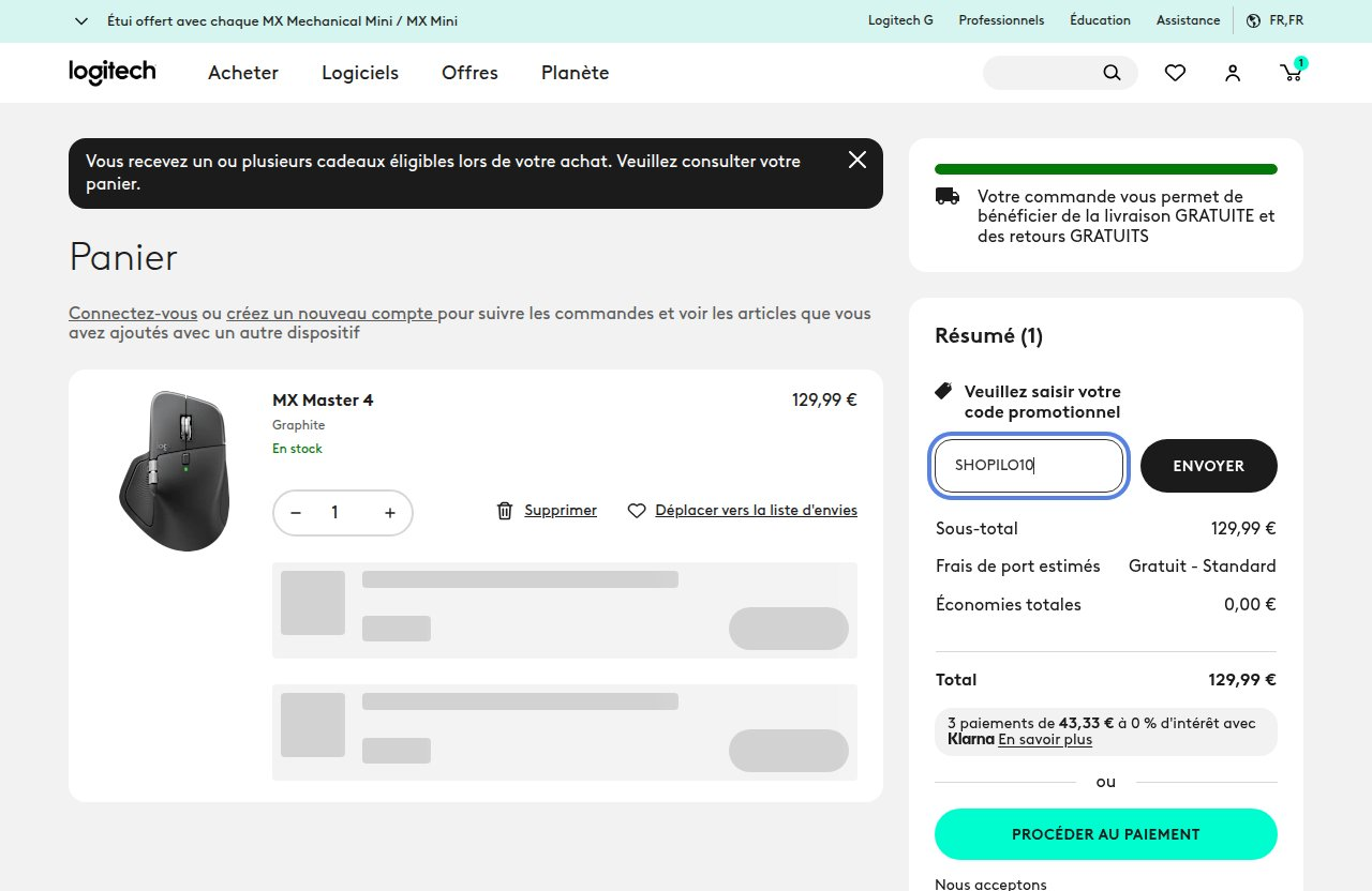 Où saisir le code de réduction sur le site Logitech