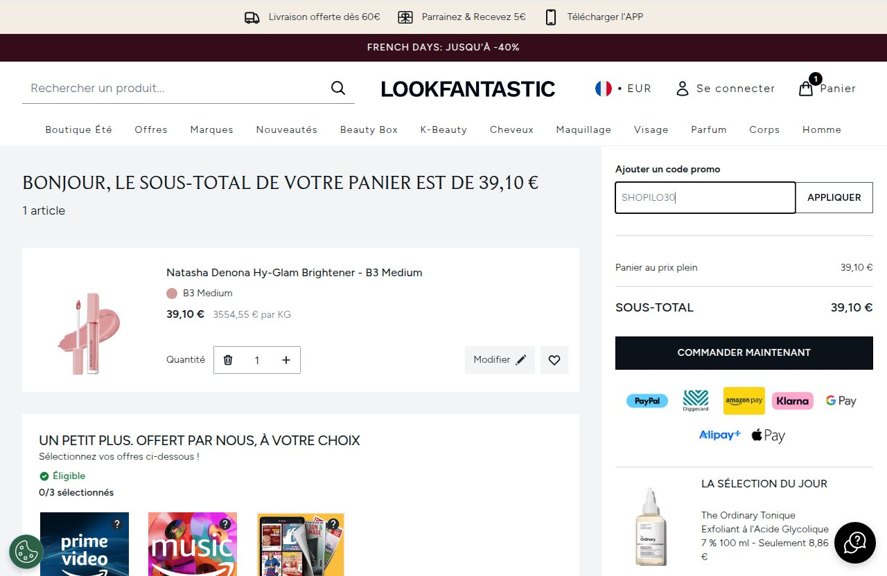 Où saisir le code de réduction sur le site Lookfantastic