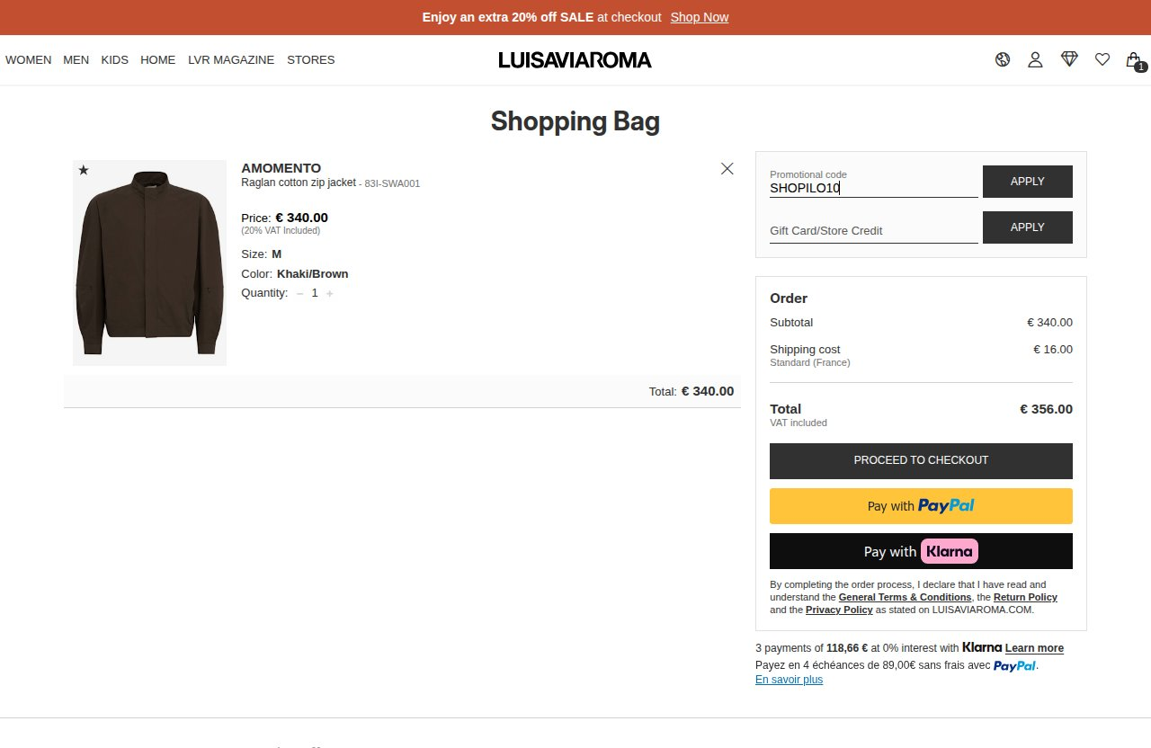 Où saisir le code de réduction sur le site Luisaviaroma