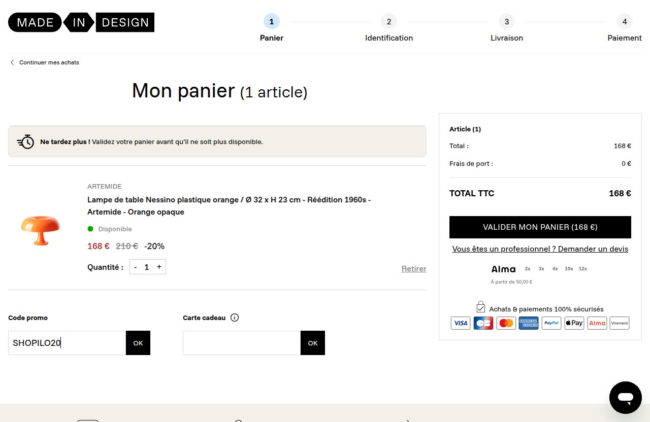 Où saisir le code de réduction sur le site Made In Design