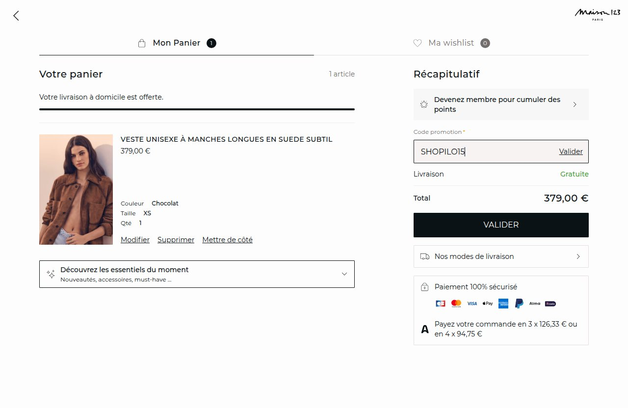 Où saisir le code de réduction sur le site Maison 123