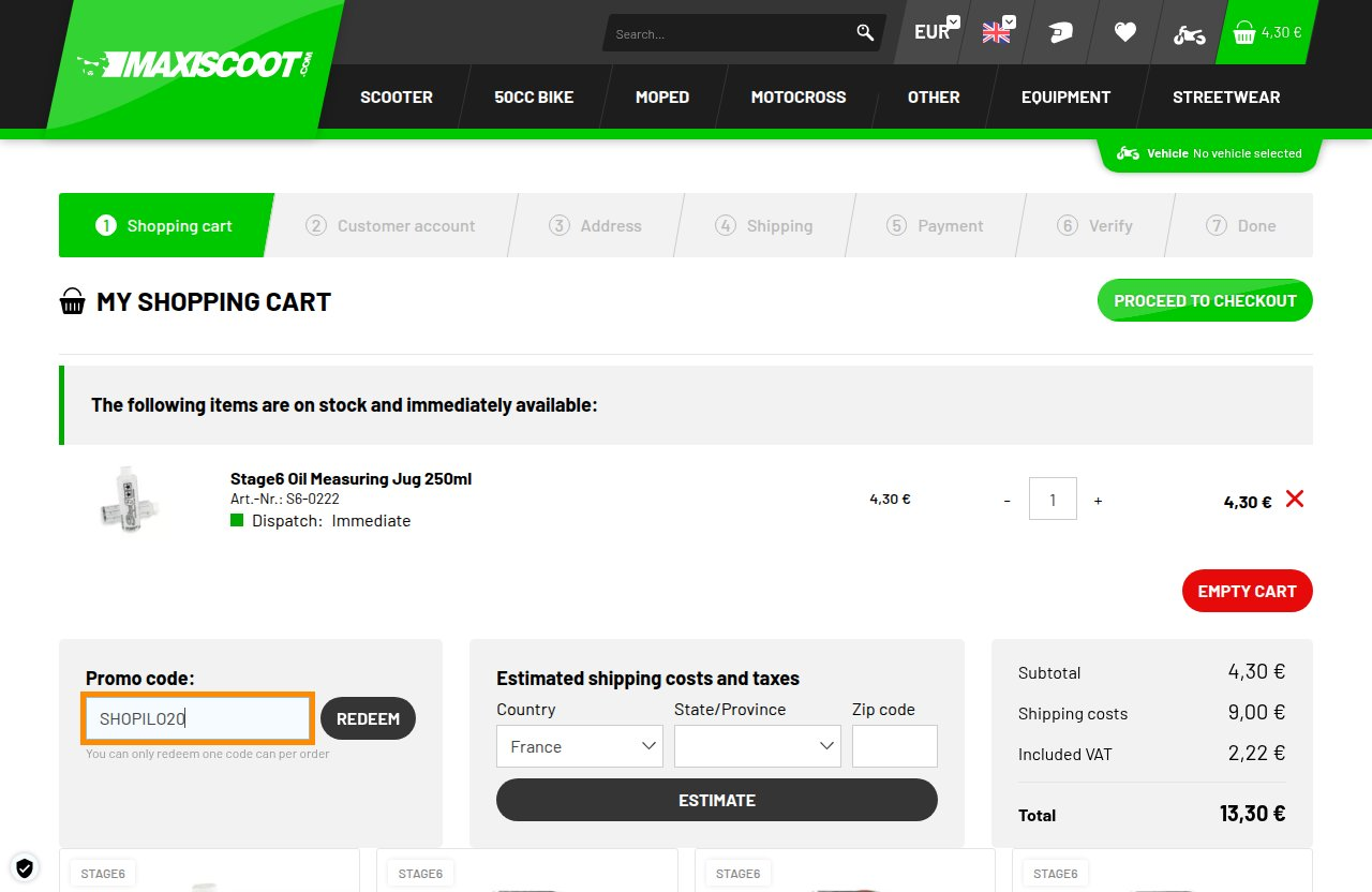 Où saisir le code de réduction sur le site Maxiscoot