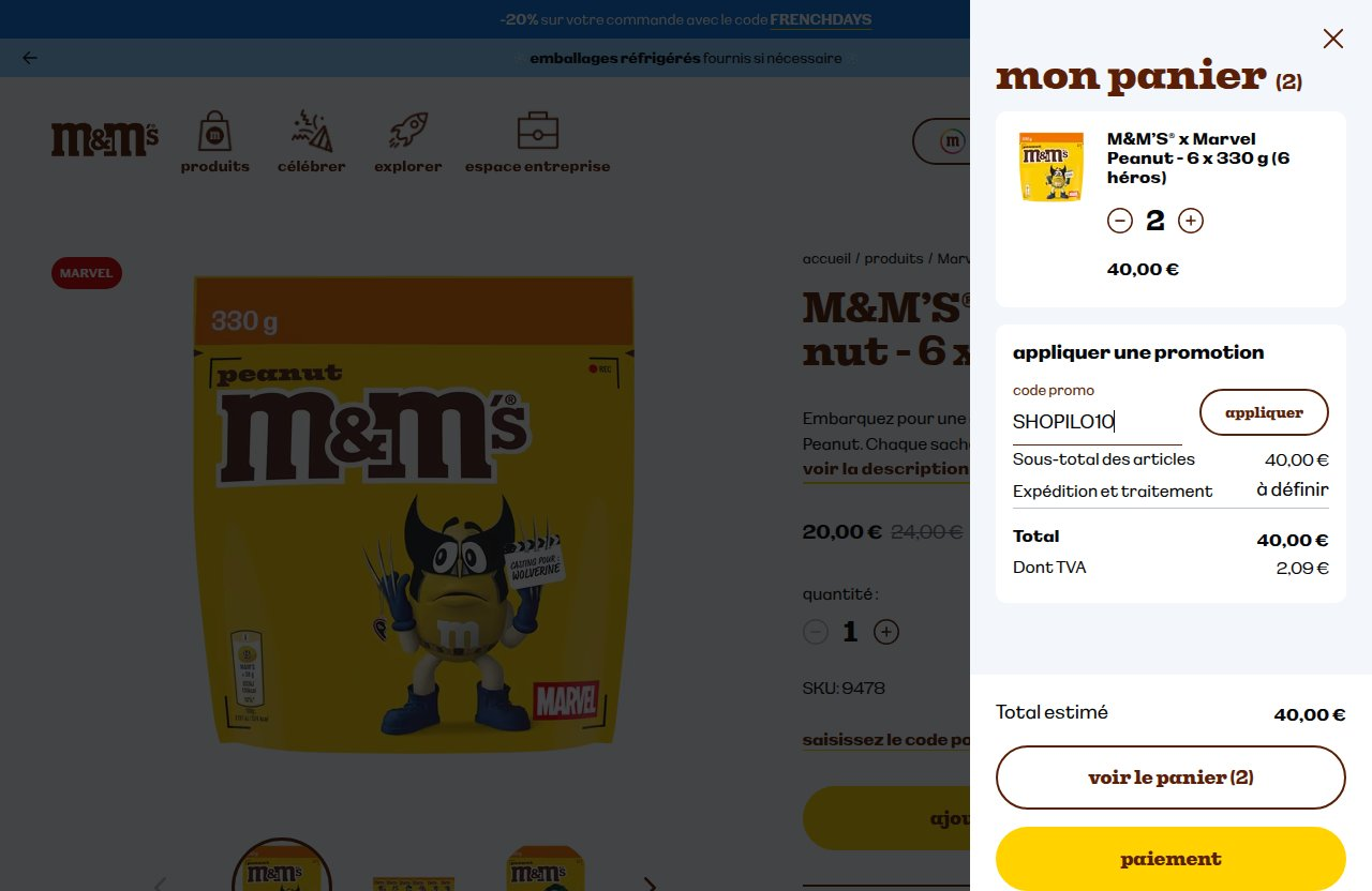 Où saisir le code de réduction sur le site M&M's
