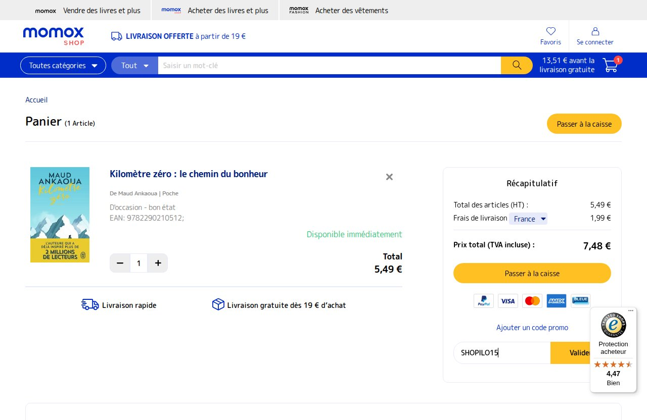Où saisir le code de réduction sur le site momox