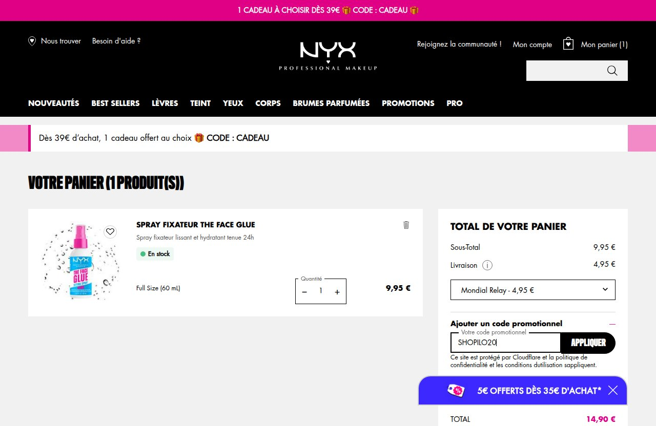 Où saisir le code de réduction sur le site NYX Cosmetics
