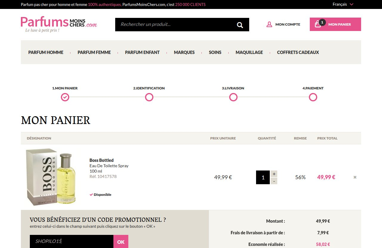 Où saisir le code de réduction sur le site Parfums Moins Chers