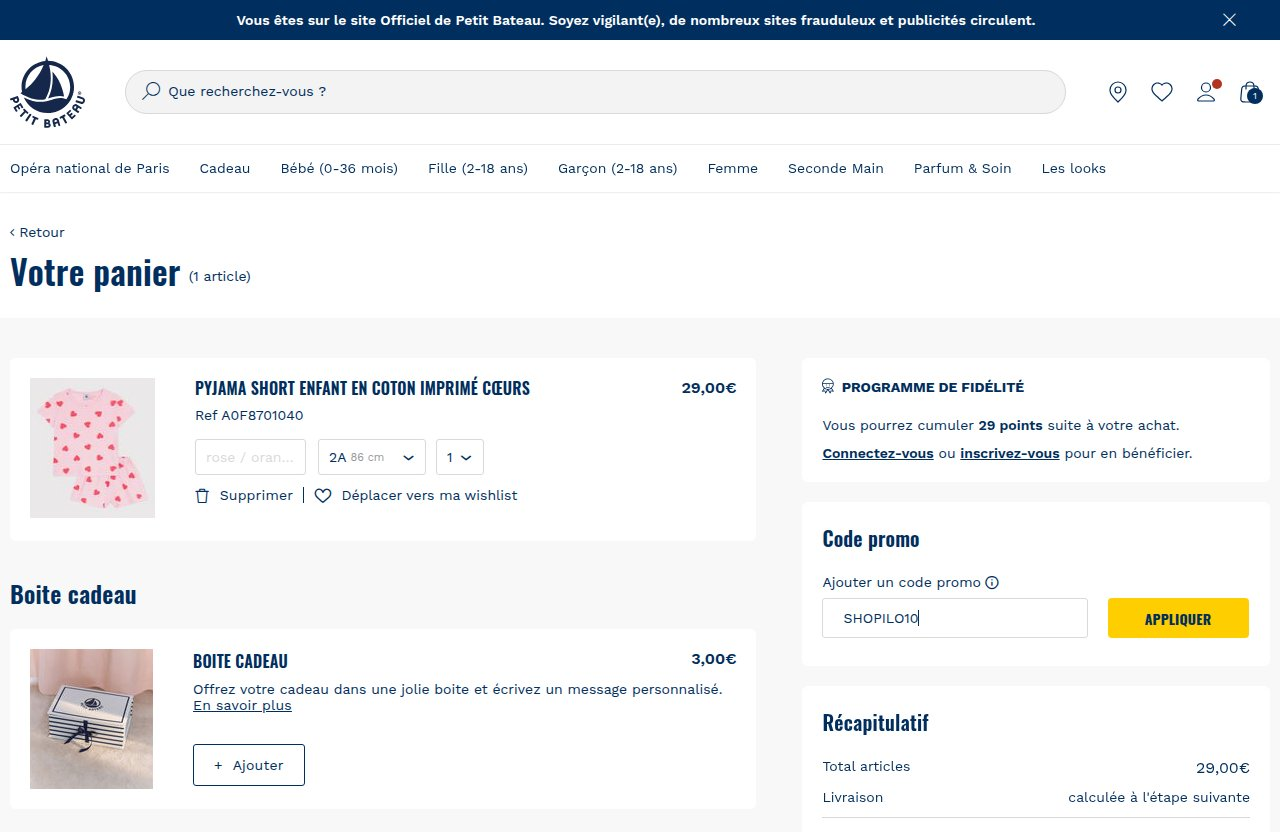 Où saisir le code de réduction sur le site Petit Bateau