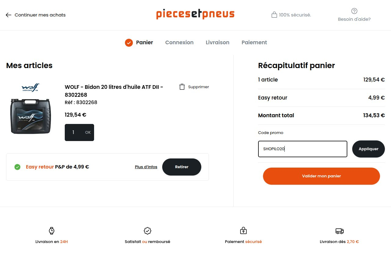 Où saisir le code de réduction sur le site PiecesEtPneus