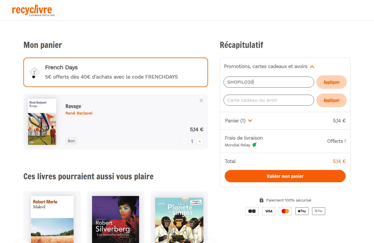 Où saisir le code de réduction sur le site Recyclivre