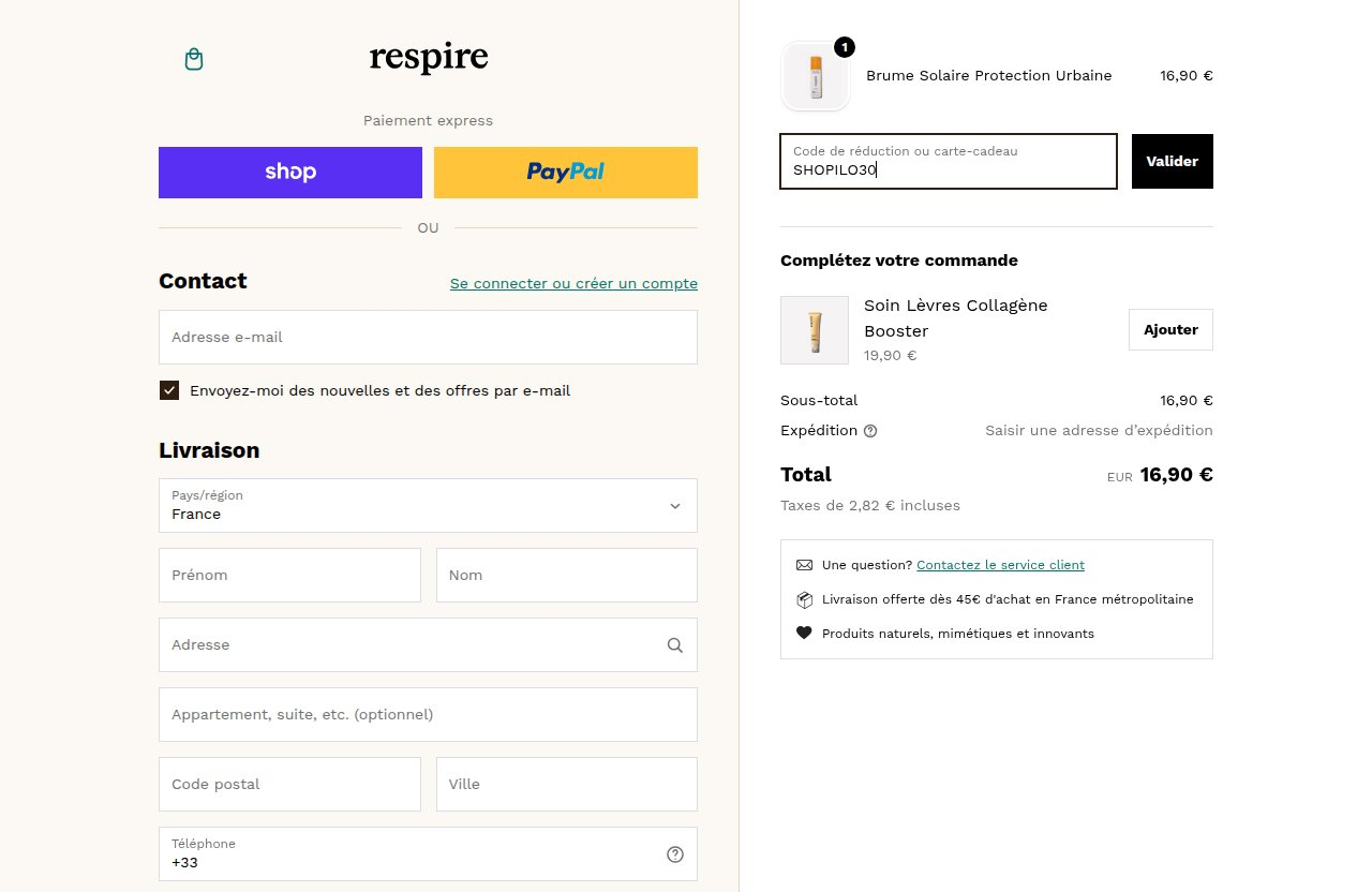Où saisir le code de réduction sur le site Respire