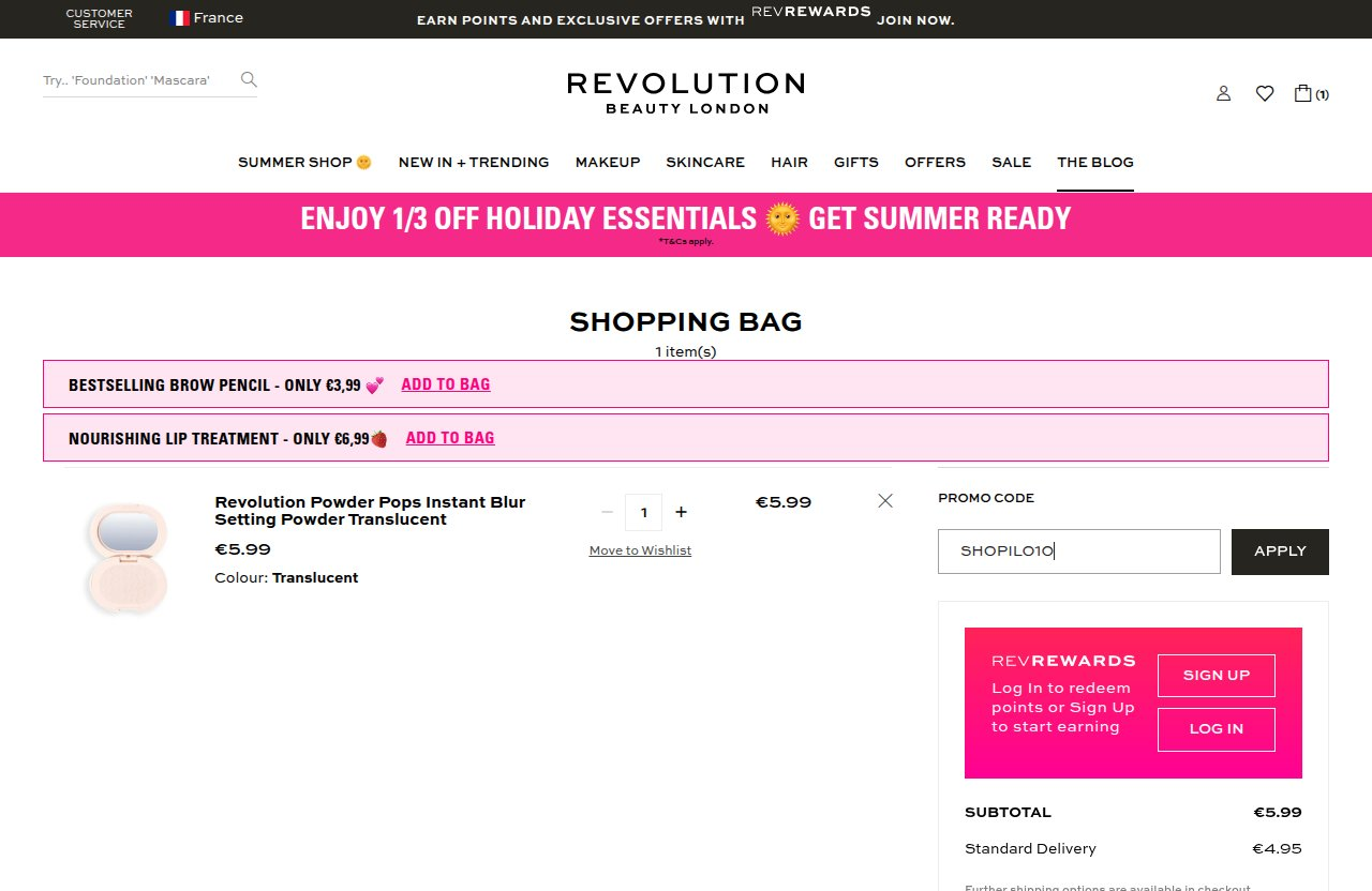 Où saisir le code de réduction sur le site Revolution Beauty
