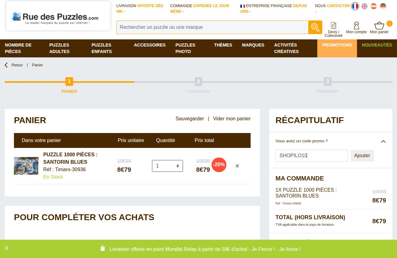 Où saisir le code de réduction sur le site Rue des Puzzles
