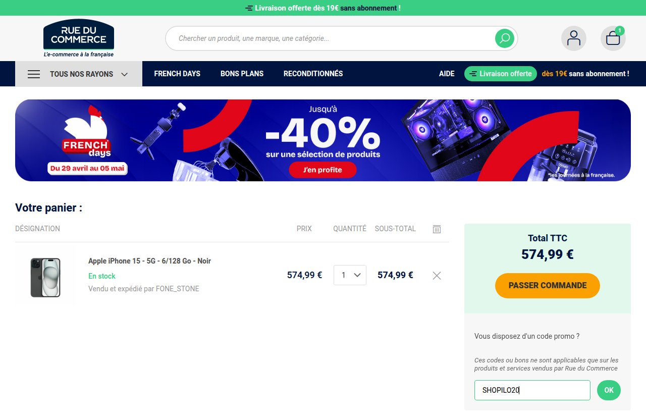 Où saisir le code de réduction sur le site Rue du Commerce