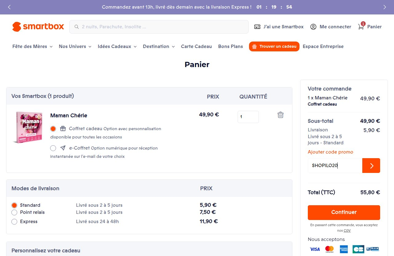 Où saisir le code de réduction sur le site Smartbox