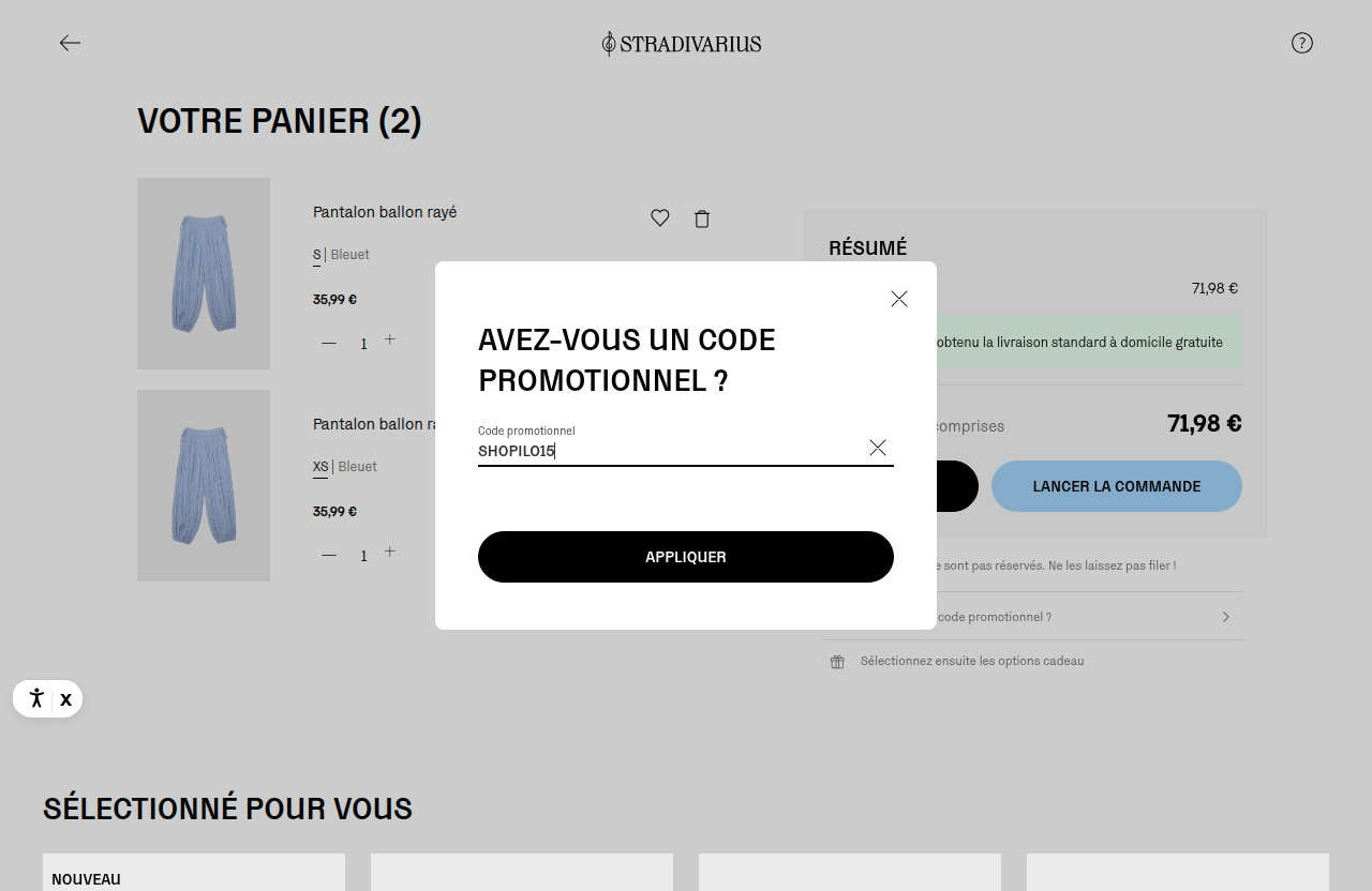 Où saisir le code de réduction sur le site Stradivarius