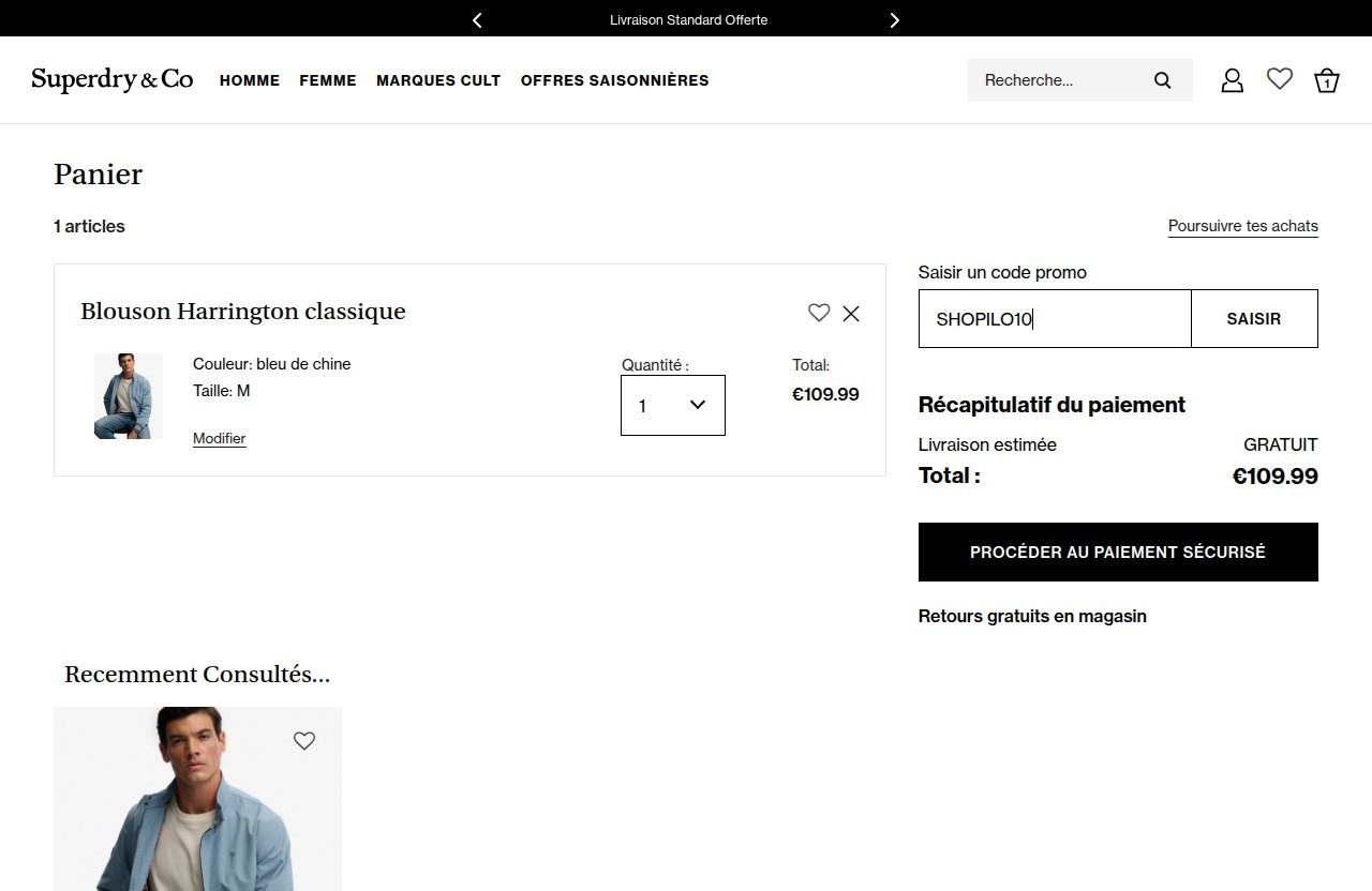 Où saisir le code de réduction sur le site Superdry